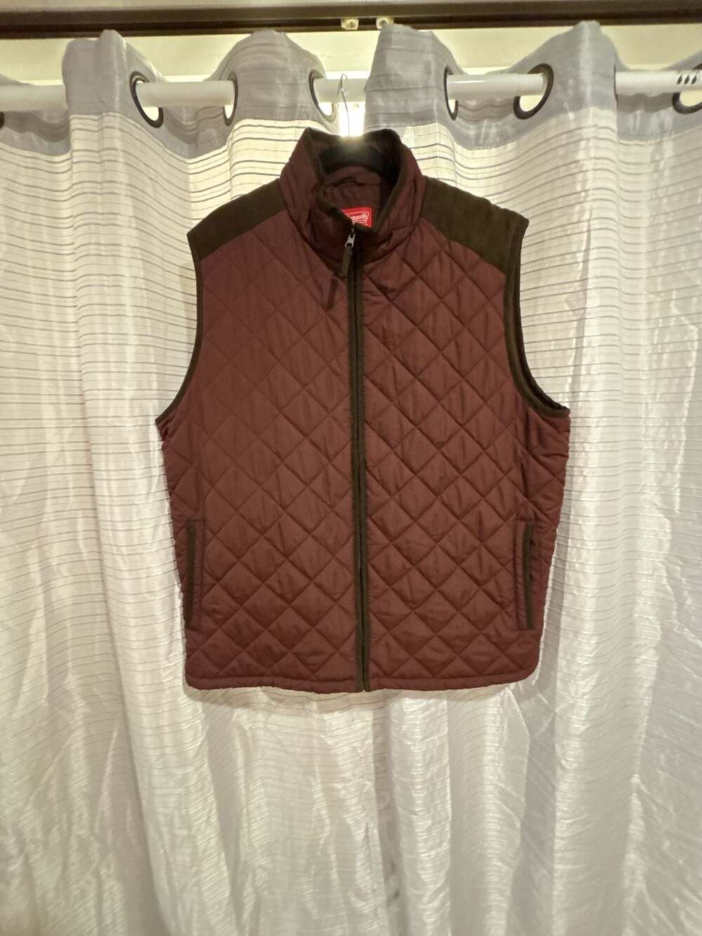 Coleman Quilted Vest Size XXL Burgundy Brown Suede Trim